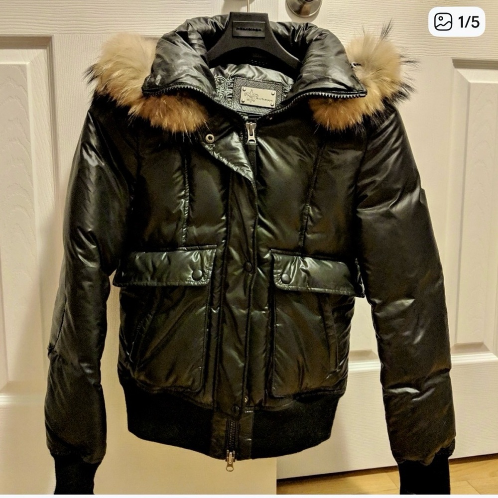 MACKAGE - Diego Black Leather Goose Down Jacket with Removable Fur Trim - XS